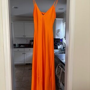 Zara Orange Maxi Sundress Sleeveless V-Neck